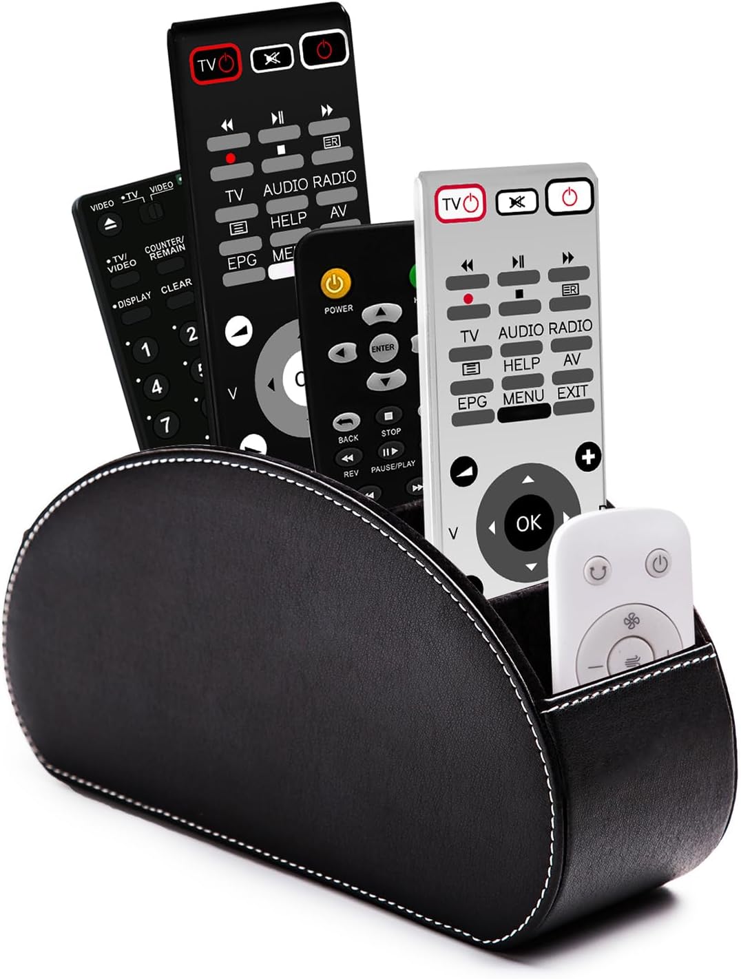 Remote Control Holders Organizer Box with 5 Compartment PU Leather Caddy | Multi-functional Office Desk Storage Caddy Store Tv Remote for Media Player,Brush,Pencil,Glassees&Office Supplies