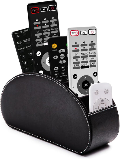 Remote Control Holders Organizer Box with 5 Compartment PU Leather Caddy | Multi-functional Office Desk Storage Caddy Store Tv Remote for Media Player,Brush,Pencil,Glassees&Office Supplies
