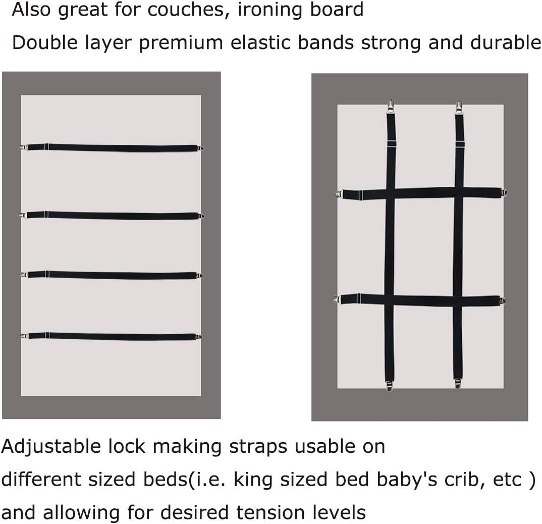 Long Bed Sheet Clips,Adjustable Bed Fitted Sheets Mattress Holder Straps Suspender Fastener,4 Pieces (White)