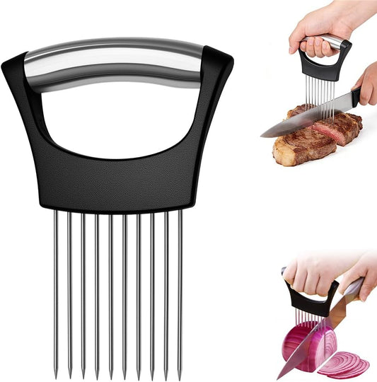 Stainless Steel Onion Holder for Slicing, Onion Slicer and Cutter, Kitchen Utensil for Onions, Tomatoes, Avocados, Eggs, Meat and Vegetables (4Pcs)