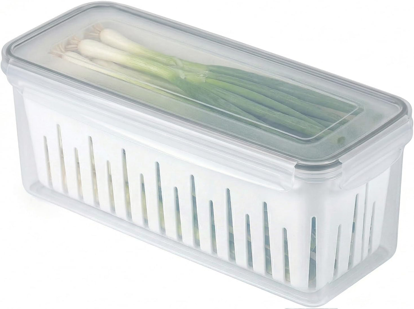 11.4 Cup Produce Saver Container for Fridge with Colander 2.7L | Airtight Fruit & Vegetable Storage Bin, Removable Strainer Basket, BPA-Free, Stackable, White Colander