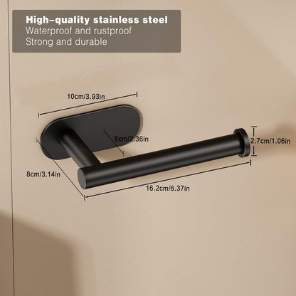 Voldra Toilet Paper Holder with Shelf, Flushable Wipes Dispenser for Bathroom, Adhesive Toilet Paper Roll Holder with Storage Wall Mount Stick On Bathroom Tissue Holder Front Flip Design (Matte Black)