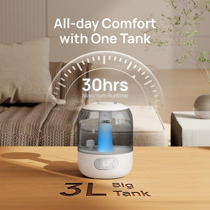 DREO 3L Humidifiers for Bedroom, 30H Runtime, 26 dB Quiet, Black | Easy to Refill & Clean, Precise Humidity Control, Night light, 360° Nozzle, Cool Mist Air Humidifier for Large Room, Baby