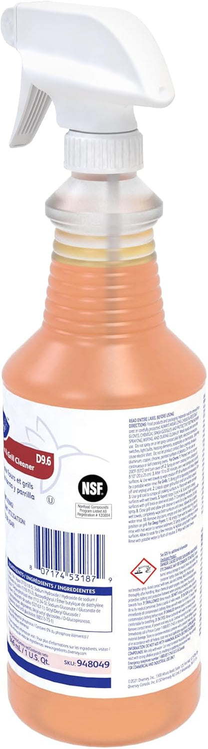 Diversey 948049 SUMA Oven and Grill Cleaner, Heavy Duty Removes Baked on Grease and Carbon Buildup, Capped Ready-to-Use Gel, 32-Ounce