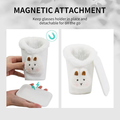 Plush Lined Eyeglasses Holder, Cute Magnetic PU Leather Glasses Stand Case for Women Men Kids