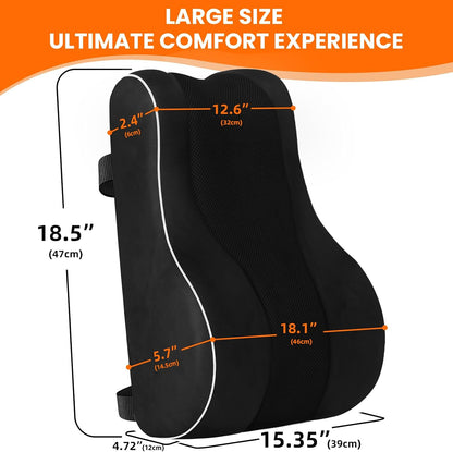 CloudBliss Lumbar Support Pillow, Memory Foam for Office Chair, Black | Ergonomic High-Density Memory Foam, Adjustable Straps, Washable Mesh Cover, Lower Back Support for Office, Gaming & Car Seat