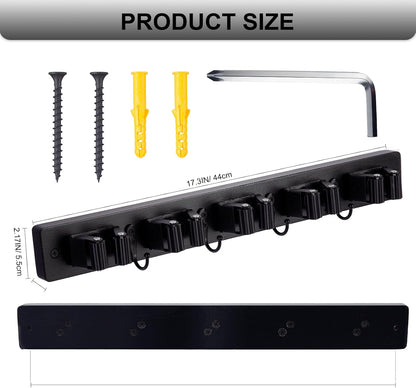 FunCee Broom Holder Wall Mount With 5 Slots & 4 Hooks，Rustic Wood Broom & Mop Hanger，Wall Mounted Garden & Garage Tool Storage Organizer Rack for Closet Laundry Room or Kitchen Wall Decor