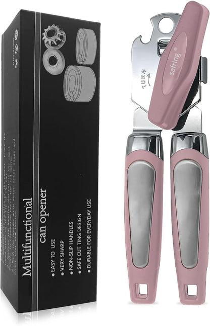 Safring Can Opener Manual, Handheld Strong Heavy Duty Stainless Steel Can Opener, Comfortable Handle, Sharp Blade Smooth Edge, Can Openers with Multifunctional Bottle Opener