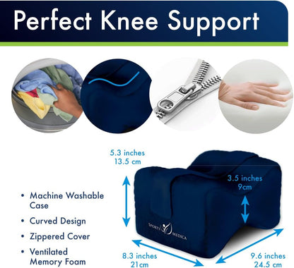 Sports Medica Doctor Developed Knee Pillow for Side Sleepers - Washable Cover Memory Foam Leg Pillow for Side Sleeping - Between Knee Hip Cushion