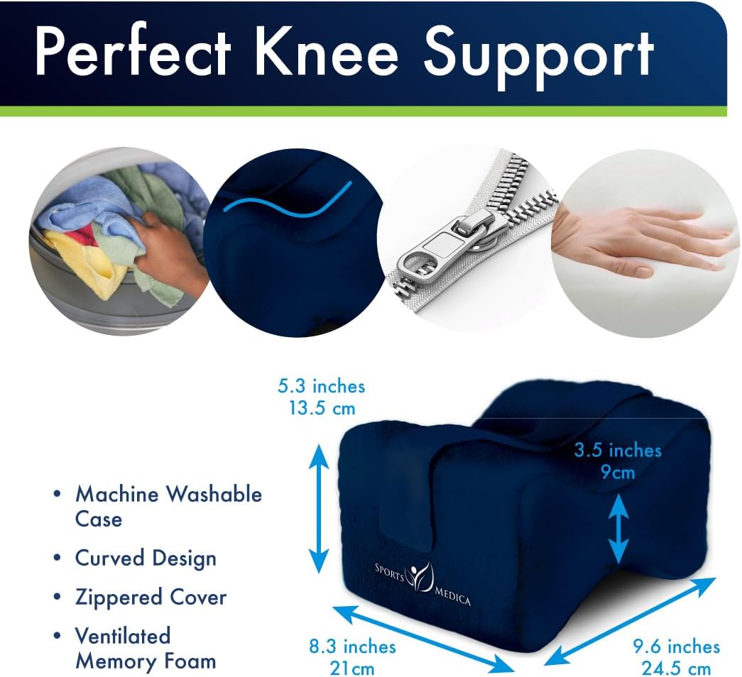 Sports Medica Knee Pillow for Side Sleepers, Memory Foam Leg Pillow Cushion
