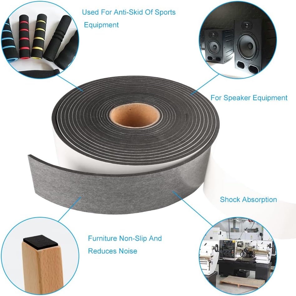 2 Rolls Foam Seal Tape for Door Window Insulation, Soundproof and Shockproof Foam Adhensive Strip, 3/8" Wx3/16 T Single Sided Foam Tape, Cold Air and Draft Closed Cell Seal Strip,Total 32FT