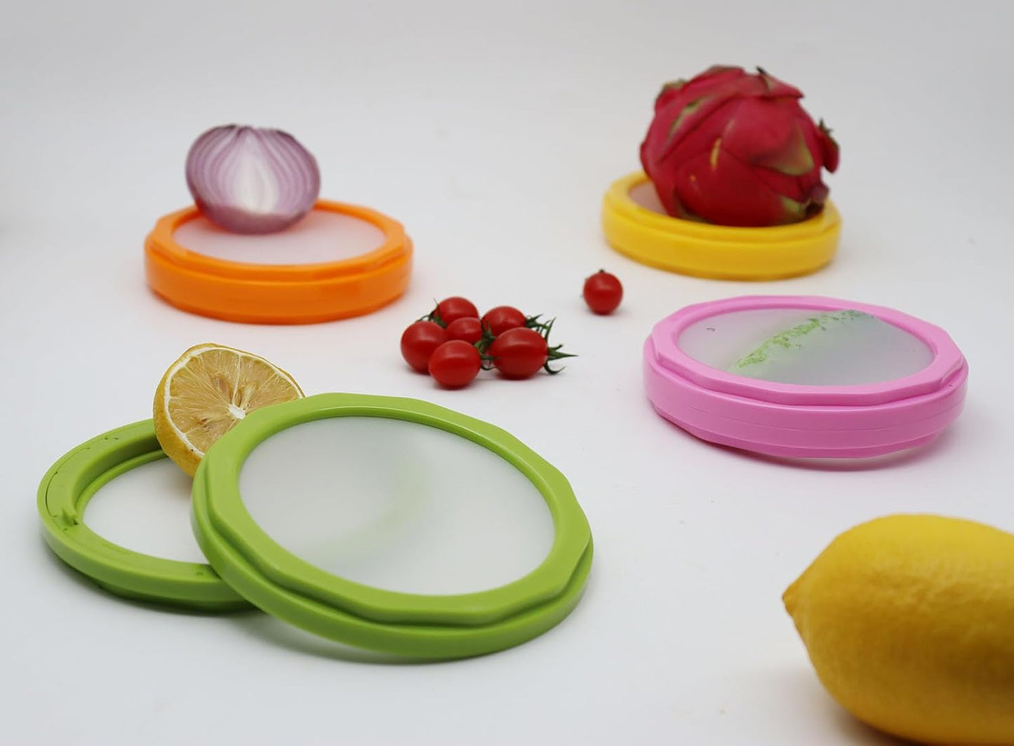 Onion storage and Avocado Saver,Set of 4 Double-Sided Silicone Fruit Keeper Containers for Fridge,Tomatos Holder,Lemons,Garlic,and Potatoes