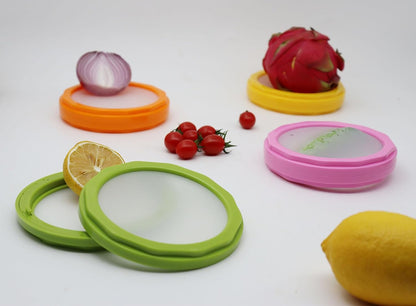 Onion storage and Avocado Saver,Set of 4 Double-Sided Silicone Fruit Keeper Containers for Fridge,Tomatos Holder,Lemons,Garlic,and Potatoes