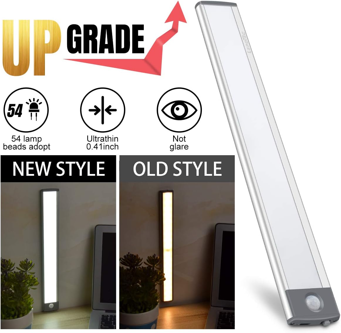 LED Motion Sensor Cabinet Light,Under Counter Closet, Wireless USB Rechargeable Kitchen,54-LED Battery Powered Operated Light, for Wardrobe,Closets,Cabinet,Cupboard