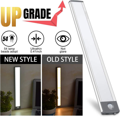 LED Motion Sensor Cabinet Light,Under Counter Closet, Wireless USB Rechargeable Kitchen,54-LED Battery Powered Operated Light, for Wardrobe,Closets,Cabinet,Cupboard