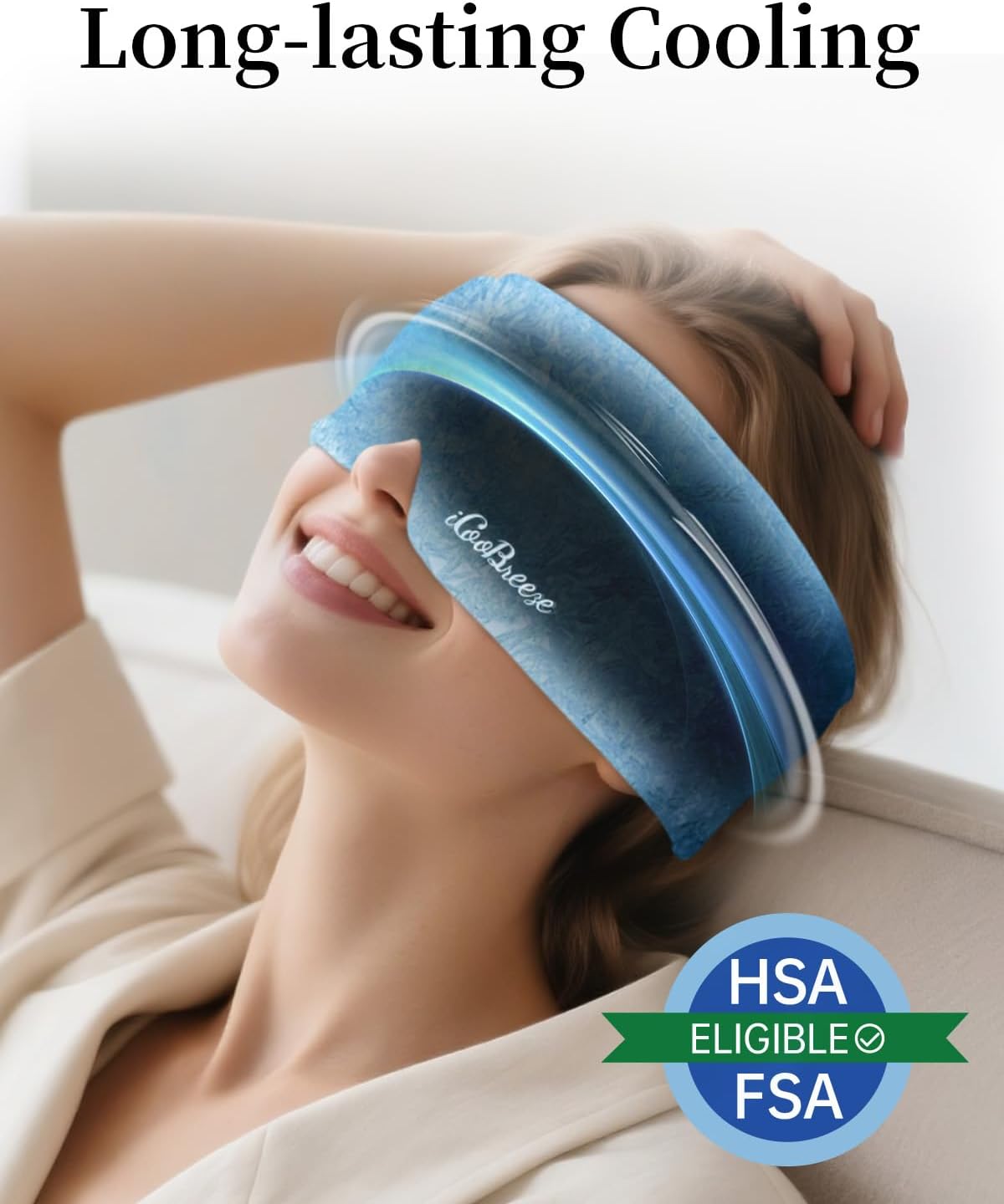Cooling Eye Mask for Puffy Eyes, FSA Eligible HSA, Headache and Migraine Relief Gel Eye Mask, for Headache, Puffiness, Eye Strain, Reusable Face Ice Pack for Post-Surgery Care, Deep Blue