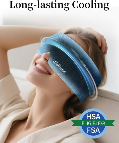 Cooling Eye Mask for Puffy Eyes, FSA Eligible HSA, Headache and Migraine Relief Gel Eye Mask, for Headache, Puffiness, Eye Strain, Reusable Face Ice Pack for Post-Surgery Care, Deep Blue