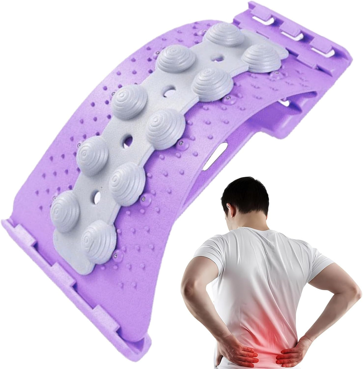 Lumbar Traction Device - Adjustable Spine Support Board, 4 Height Options, Massager, Curved Stretch Pad | Back Alignment Tool, Neck Relaxer, Daily Training Accessory, Office Desk
