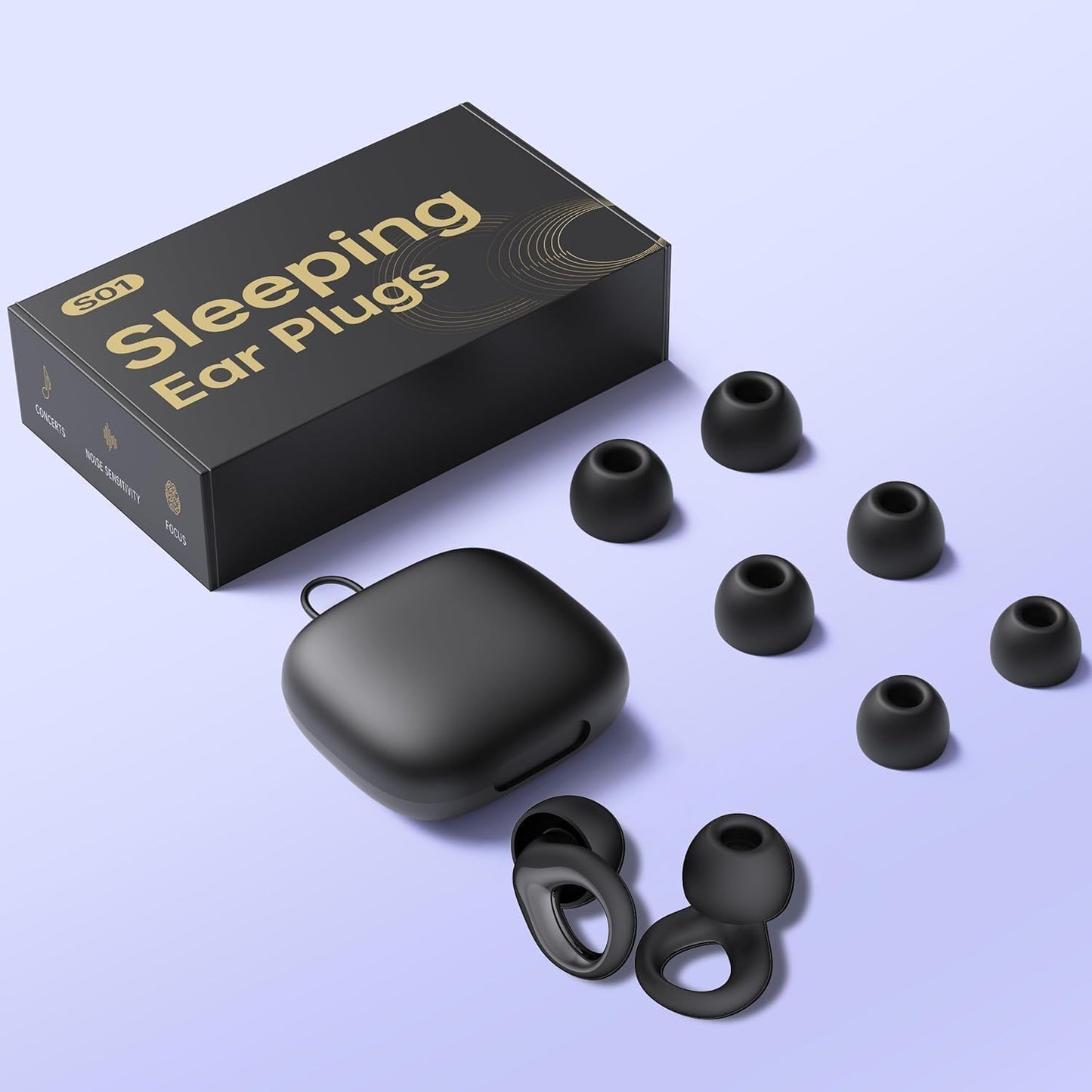 Ear Plugs for Sleeping Deep Focus, Travel, Snoring, 30dB Noise Reduction | Reusable Silicone Earplugs, Noise Cancelling, High Fidelity Hearing Protection, Black