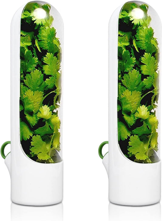 Fresh Herb Keeper for Refrigerator, 2PCS Cilantro Fresh Container Herb Savor Pod Herb Keeper and Herb Saver Fruit Containers Transparent Vegetable Preservation Bottle Kitchen Storage Cup for Cilantr