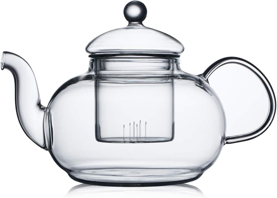 CNGLASS Glass Teapot Stovetop Safe,Clear Teapot with Removable Infuser 20.3 oz,Loose Leaf and Blooming Tea Maker