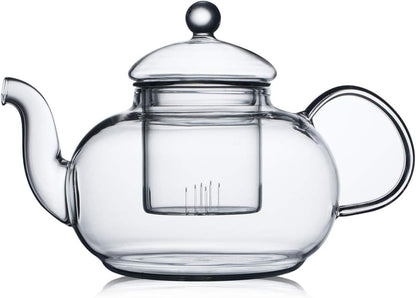 CNGLASS Glass Teapot Stovetop Safe,Clear Teapot with Removable Infuser 20.3 oz,Loose Leaf and Blooming Tea Maker