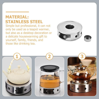 Stainless Steel Tea Pot Heater with Glass Warmer Base, Hollow Teapot Warmer for Office and Home, Portable Teapot Heating Stand with Candle Holder for Tea Accessories