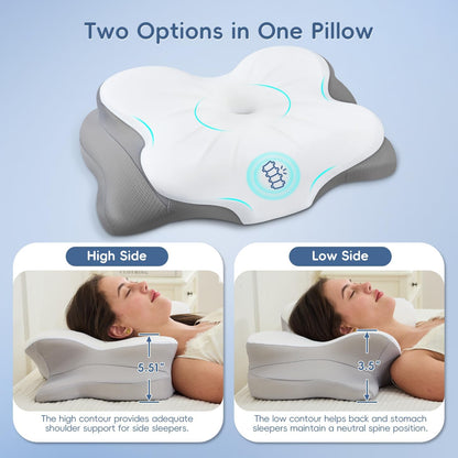 Cervical Neck Pillow, Memory Foam Pillow with Dual Height, White | Ergonomic Pillow for Neck Pain Relief, Breathable Cover,Neck Support Pillow for Side Back & Stomach Sleepers, Odorless