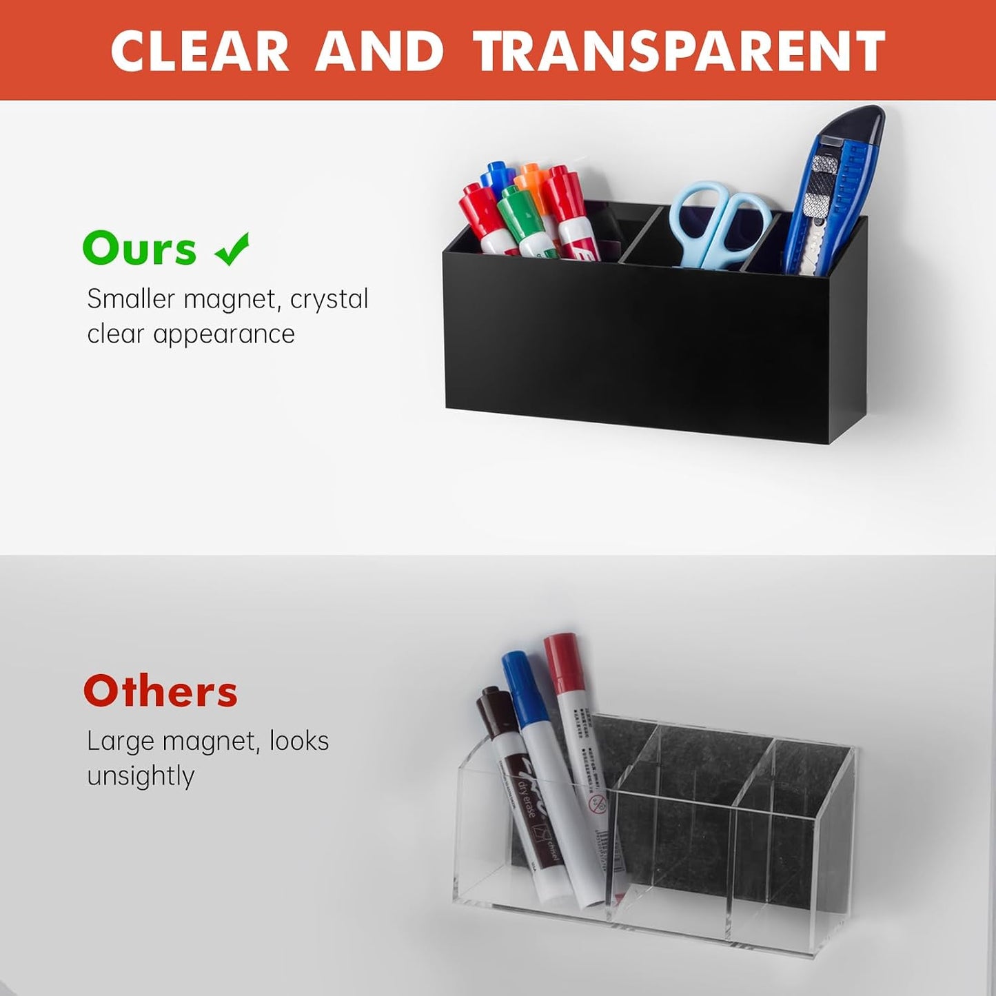 Magnetic Dry Erase Marker Holder for Whiteboard, Fridge, Classroom | Acrylic Magnet Pen Holder for Office, Refrigerator, Whiteboard Maker Holder for Teacher, Locker Organizer Accessories(Clear)