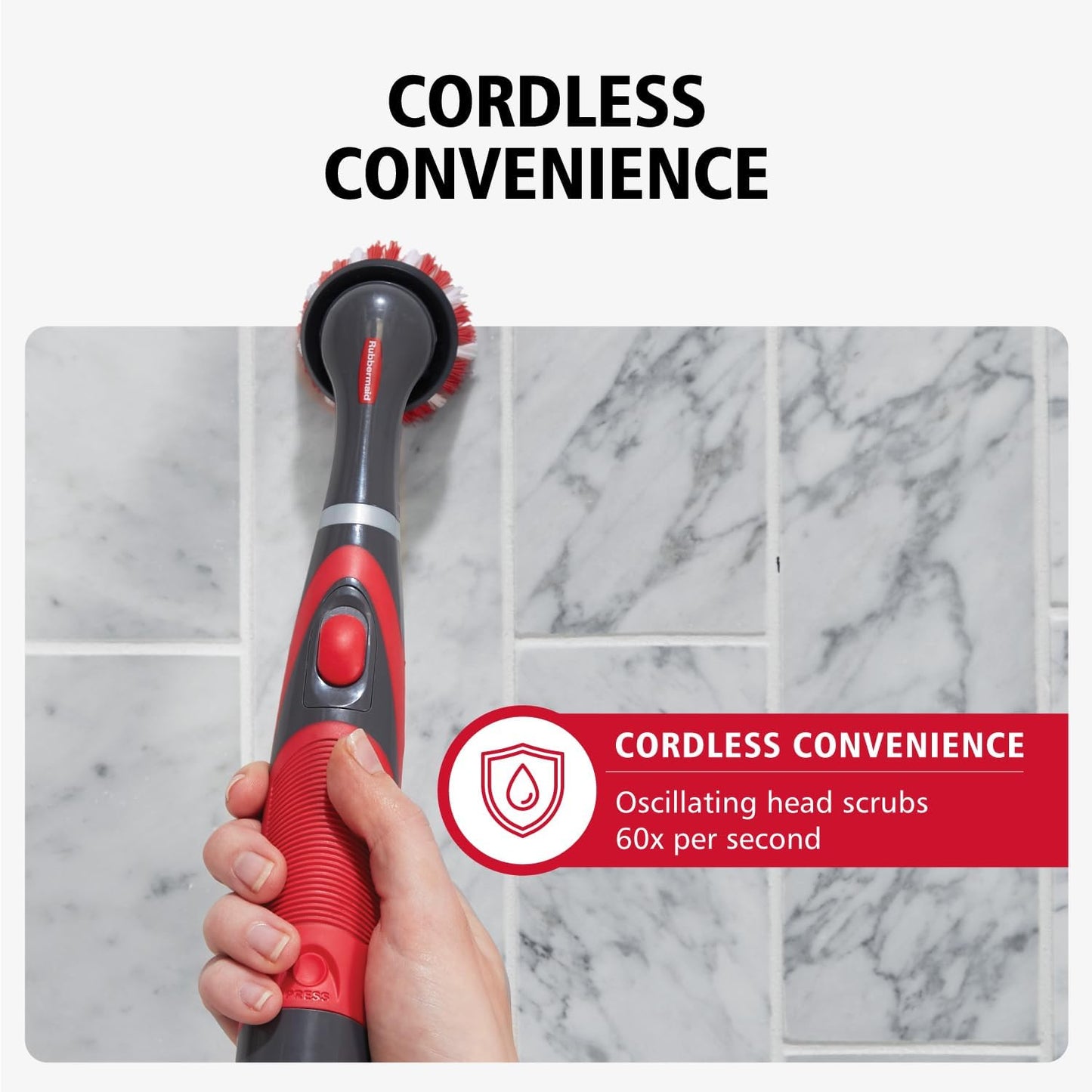 Rubbermaid Reveal Power Scrubber with Multi-Purpose & Grout Head, Cordless Electric Battery Powered Scrub Brush, Water Resistant, for Home/Kitchen/Bathroom/Grout/Tile/Shower/Tub