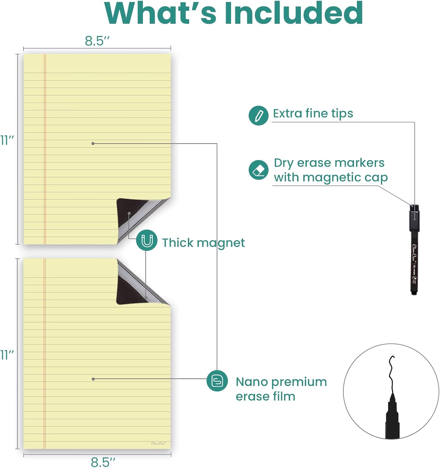 Magnetic Dry Erase Board – 8.5”x11” Reusable Lined Dry Erase List Board for Fridge 2 Pcs – Marker Included