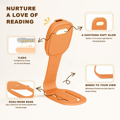Rechargeable Kids Book Light, Cute Bookmark Reading Light for Kids, Dimmable Portable LED Book Light for Reading in Bed, Eye-Caring Bedtime Reading Lamp for Children & Travel, Brown