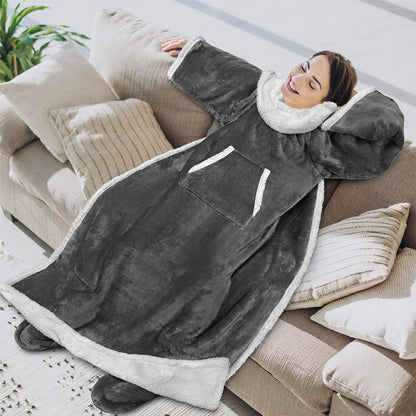 PAVILIA Fleece Blanket with Sleeves, Foot Pockets for Women Men Adults, Plush Wearable Blanket Throw Wrap, Warm Snuggle Blanket Robe, Cozy Gift Ideas Wife Mom, Dark Purple