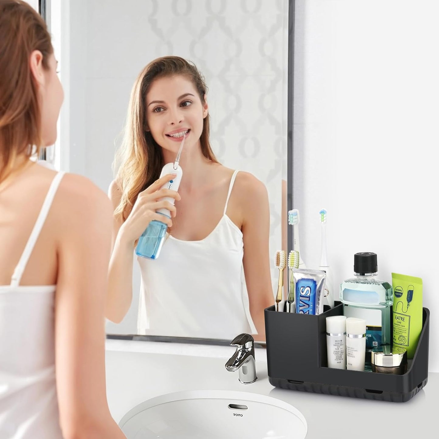 Toothbrush Holders for Bathroom Counter Organizer and Storage (White) | Easy To Clean, Drainage, Non-Slip, Detachable, Kids Electric Toothbrush and Toothpaste Holder for Bathroom