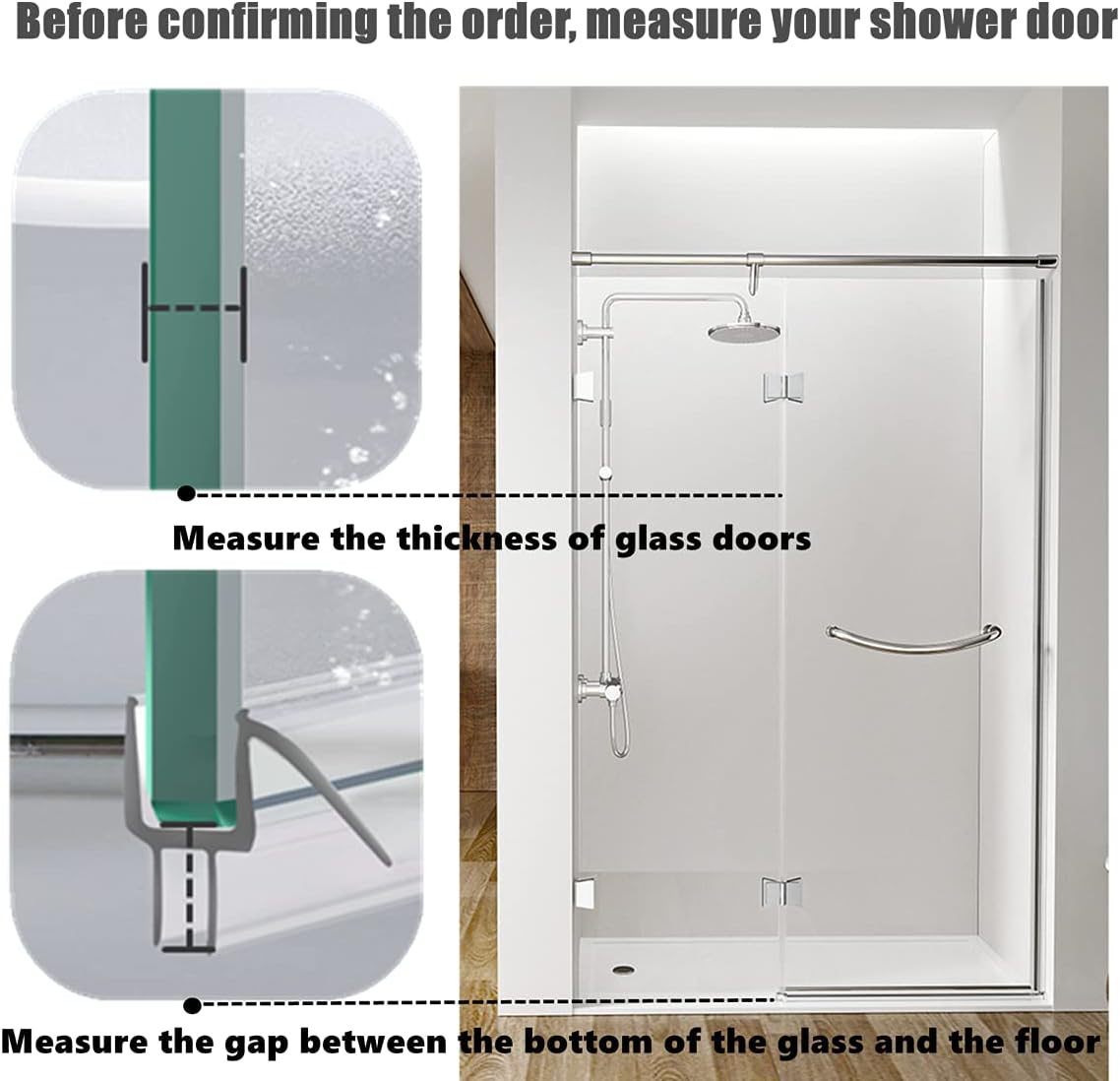 2-Pack Frameless Shower Door Bottom Seal (1/4'' X 39'') Clear Glass Shower Door Sweep Strip can Covers up to 23mm Gap - Stop Leaks