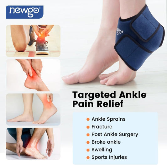 NEWGO Ankle Ice Pack Wrap for Swelling, Plantar Fasciitis, Foot Pain Relief, Reusable Gel Cold Compression Ankle Brace for Injuries, Achilles Tendonitis