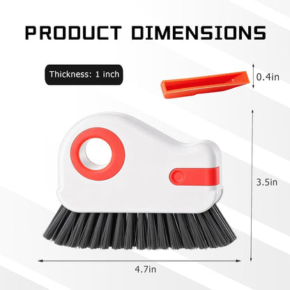 2 in 1 Groove Cleaning Brush, Multifunctional Window Track Cleaner with Hidden Scraper, Hard Bristle Grip Brush Sliding Door Cleaning Tool for Vehicle Home Office (Gray)