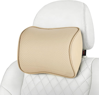 Aukee Car Headrest Pillow Memory Foam Car Neck Pillow with Adjustable Strap Soft Leather Headrest for Driving Home Office Black (1PC)