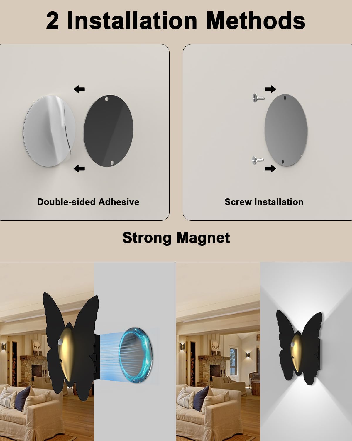 Eneru Motion Sensor Wall Sconce Set of 2, Rechargeable Wall Lights, Indoor