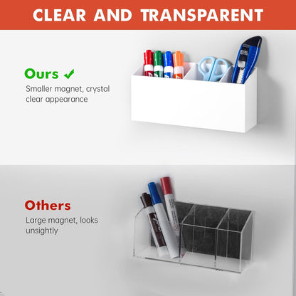 Magnetic Dry Erase Marker Holder for Whiteboard, Fridge, Classroom | Acrylic Magnet Pen Holder for Office, Refrigerator, Whiteboard Maker Holder for Teacher, Locker Organizer Accessories(Clear)