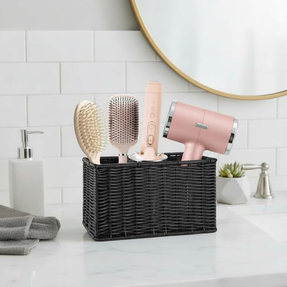 Hair Tool Organizer,Wall Mount Curling Iron Holder,Waterproof Wicker Hot Tools Organizer for Hair Dryer,Flat Irons,Curling Wands,Straighteners Storage,in Cabinet,Bathroom,Vanity (Nature)