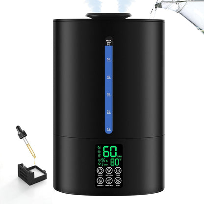 Coolfiqu 6L Humidifiers for Bedroom Large Room Home,Cool and Warm Humidifier for Baby and Plants Hot Mist Top Fill Desk Humidifier Oil Diffuser,Quiet,Auto Mode,360°Nozzle-Midnight Black(2026 Upgraded)