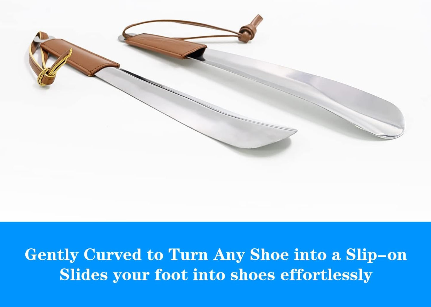 Metal Shoe Horn - 12 Inch Long Shoe Horns for Senior, Men, Women, Kids, Stainless Steel Shoehorn with Handle (Durable, Upgraded 2mm Thick) | Men, Women, Kids, Stainless Steel Shoehorn with Handle (Durable, Upgraded 2mm Thick)