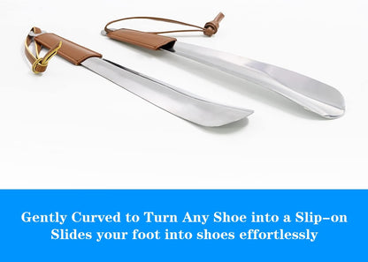 Metal Shoe Horn - 12 Inch Long Shoe Horns for Senior, Men, Women, Kids, Stainless Steel Shoehorn with Handle (Durable, Upgraded 2mm Thick) | Men, Women, Kids, Stainless Steel Shoehorn with Handle (Durable, Upgraded 2mm Thick)