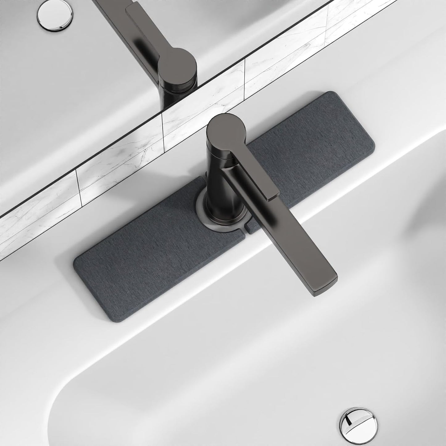 Premium Stone Faucet Mat for Kitchen Sink, 30" x 4" White | Quick Drying & Water Absorbent, Sink Splash Guard Tray for Prevents Moisture Buildup