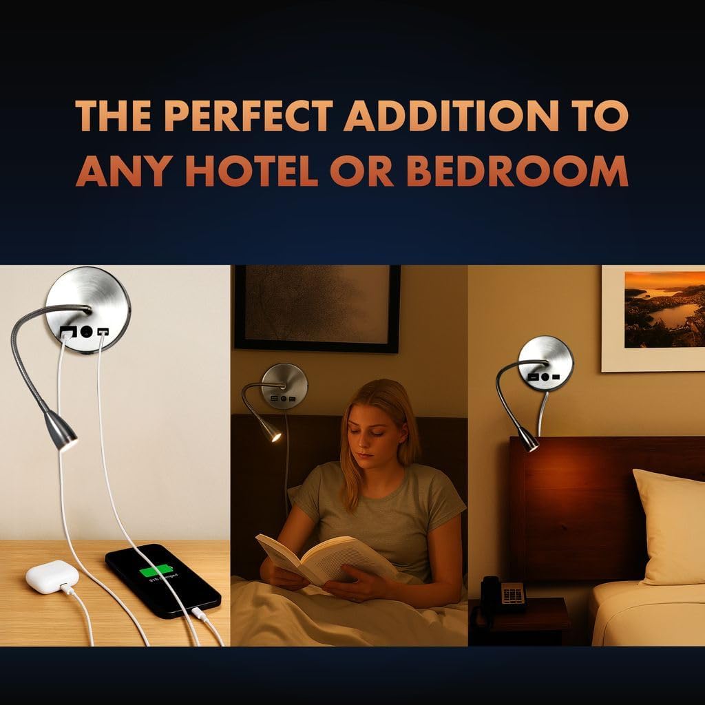 Newhouse Lighting 4.5 in. W x 15 in. H Cole Gooseneck Reading Light in Matte Black with USB-A and USB-C Charging Ports NHRL-CO-BLK, Bedside Lamp for Nightstands, Space-Saving Office Desk Accessory