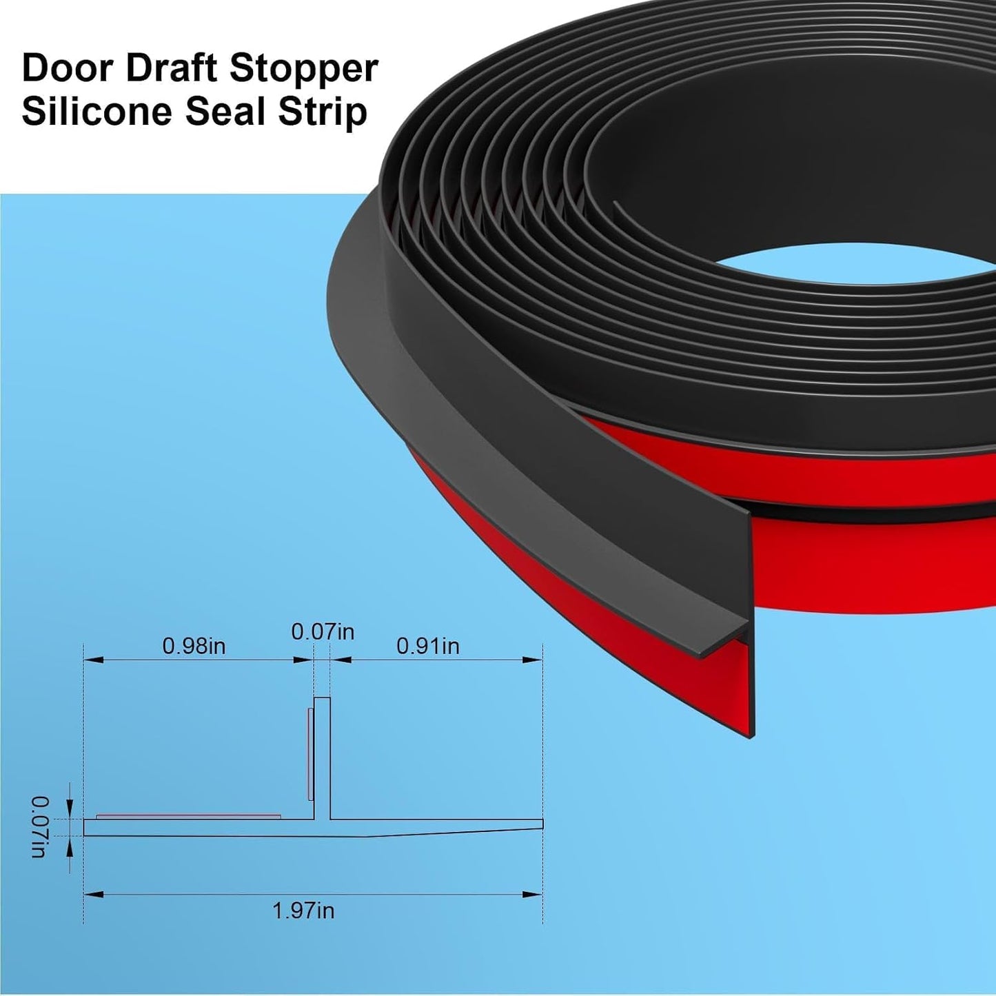 Elvone T-Shaped Weather Stripping Seal, Clear Silicone, 1.97 in x 20 ft | Flexible door seal strip covers door, window, and bathroom gaps; peel-and-stick design helps reduce drafts