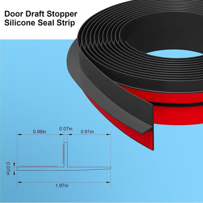Elvone T-Shaped Weather Stripping Seal, Clear Silicone, 1.97 in x 20 ft | Flexible door seal strip covers door, window, and bathroom gaps; peel-and-stick design helps reduce drafts