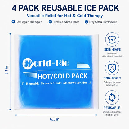 Gel Soft Flexible Ice Packs for Injuries, Reusable Cold Pack, Hot Cold Compress for Joint&Muscle Pain, Surgery Recovery, Inflammation, Swelling, Face, Head, Wrist, Ankle&Foot Injury, -5.1"x6.3"
