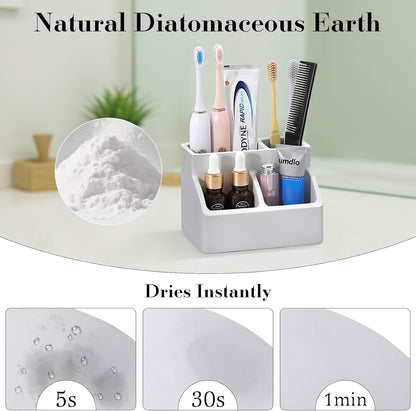 Luxspire Diatomite Toothbrush Holder, 2 Slots, Marble White | Fast Drying, Diatomaceous Earth, Electric Tooth Brush and Toothpaste Organizer, For Bathroom Kitchen Vanity Countertop